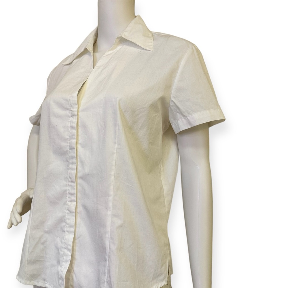 Classic Short-Sleeve White Button-Front Blouse